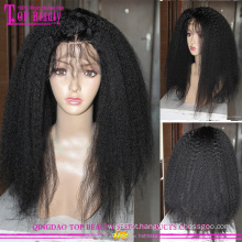 Cabelo humano virgem brasileiro glueless kinky em linha reta cheia do laço perucas